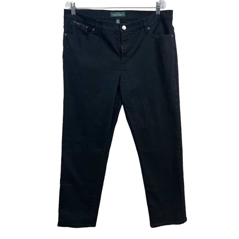 LRL Ralph Lauren Womens Jeans Stretch Tapered Leg 5 Pockets Zip Fly Black Sz 16*